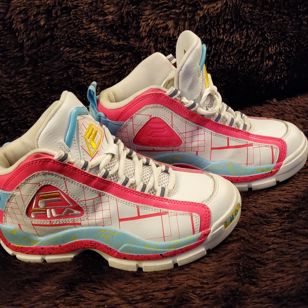 Fila White and Pink High-Top Sneakers